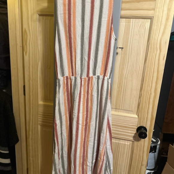 Size L Indigo Rein Orange and Cream Striped Midi Dress - Picture 2 of 4